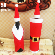 Conjunto de garrafa de vinho decoração 50 mbps, natal decora a garrafa de vinho tampa de decoração de cozinha roupas para jantar de natal presente de festa 2024 - compre barato