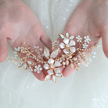 Handmade Gold Flower Women Headpiece Wedding Hair Jewelry Clip Leaf Rhinestone Bridal Jewelry Hair Piece 2024 - buy cheap