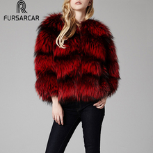 FURSARCAR Red Fur Women Natural Real Fox Fur Coat Fashion New Silver Fox Fur Coat Luxury Whole Skin Female Jacket O-Neck 2024 - buy cheap