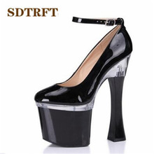 Sdtrft-sapatos femininos de salto alto quadrado, redondo, plataforma, alça de tornozelo, 18cm, primavera/outono plus: 35-45 46 2024 - compre barato
