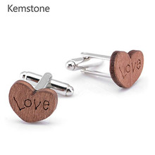 Kemstone-gemelos con forma de corazón para hombre, Aleación de madera romántico, regalo de joyería para San Valentín, Día del Padre 2024 - compra barato