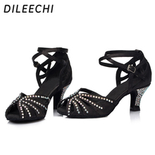 DILEECHI Satin diamond Latin dance shoes female adult dance shoes ballroom dancing shoes women's soft outsole 2024 - buy cheap