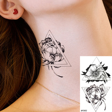 Temporary Tattoo Stickers Women Geometric Black Fake Tattoo Flower Ear Small Waterproof Tatoos Girls Triangle Rose Summer Style 2024 - buy cheap