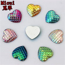 100pcs 14mm AB Color Heart Resin Rhinestone Fish Scale Flatback Crystal Stones Gems For clothing Crafts Decorations DIY ZZ651 2024 - buy cheap