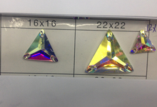 Frete grátis ~! 100 pçs/lote, 12mm, 16mm, 22mm triangular cor cristal AB Plano Voltar Sew Sobre pedras de Resina Contas. 2024 - compre barato