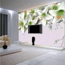 Papel de pared de beibehang de alta calidad pintura TV backdropLily sala de TV telón dormitorio pared grande papel tapiz de mural para hotel habitación 2024 - compra barato