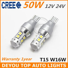 New 2pcs White 50W CREE W16W T15 LED Reverse Backup Turn signal Light Bulb 12V 24V 2024 - купить недорого