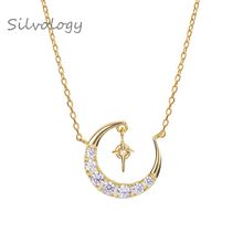 Silvology 925 prata esterlina criativo lua zircão pingente colar de ouro moda elegante 925 feminino colar amizade jóias 2024 - compre barato