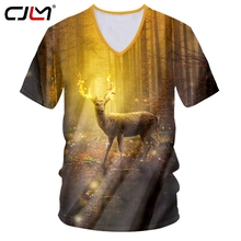 CJLM Man Harajuku nueva camiseta suelta 3D impreso divertido ciervo dorado manga corta Camiseta cuello en V talla grande para hombre 5XL 2024 - compra barato