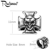 Мужской браслет с черепами RUIMO, высококачественный Шарм с большим отверстием из нержавеющей стали 316L, 8 мм 2024 - купить недорого