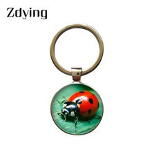 Zdie ladybugs chaveiro arco-íris flores senhora padrão insetos domo de vidro chaveiro para crianças meninas meninos bolsa chave joia lg003 2024 - compre barato