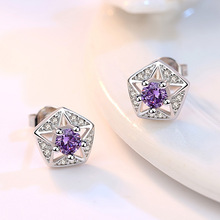 100% 925 Sterling Silver New Arrivals Fashion Shiny Crystal Star Ladies Stud Earrings Jewelry Women Wedding Gift Cheap 2024 - buy cheap
