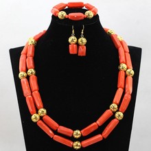 Superior Quality Orange Nigerian Wedding Coral Beads Jewelry Set African Costume Beads Jewelry Coral Necklace Free ShippingHX366 2024 - buy cheap