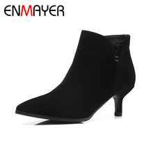 ENMAYER Woman Autuman/Winter Boots Black Nude Ankle Boots Pointed Toe Thin Heels Shoes Woman Outside Party Wedding Boots CY051 2024 - buy cheap