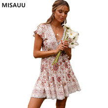 Summer Dress 2019 Woman Party Night Sexy V-neck Elegant Bohemian Dress Floral Print Vestido Short Sleeve Ladies Mini Boho Dress 2024 - buy cheap