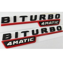 Black Red BITURBO TURBO 4MATIC Fender Flat Letters Badge Emblem Emblems Badges Decal Sticker for Mercedes Benz AMG 2017-2019 2024 - buy cheap