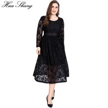 Black Lace Dress Plus Size 6XL Women Autumn Winter Long Sleeve Hollow Out Sexy Party Dress Mid-Calf High Waist Maxi Long Dresses 2024 - buy cheap
