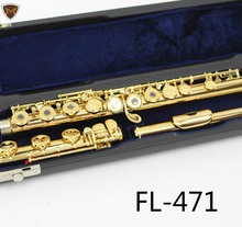 MARGEWATE-Flauta estándar de FL-471, flautas de estudiantes, laca dorada completa, 17 agujeros, llave abierta en C con carcasa azul, accesorios, envío gratis 2024 - compra barato
