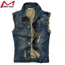 Hot Men Denim Vest Hole Sleeveless Jean Jacket Ripped Casual Male Plus Size 6XL Jeans Waistcoat Single Breasted Colete YL312 2024 - buy cheap