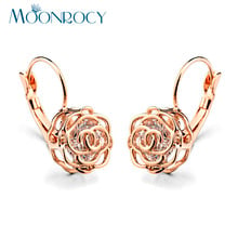 MOONROCY Drop Shipping Italina Fashion Jewelry wholesale Rose Gold Color CZ Crystal Flower Earrings Gift New For Women 2024 - buy cheap