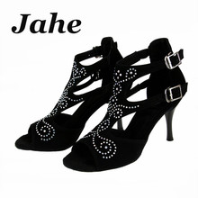 Satin Women Latin Dance Shoes Female Black Rhinestone Salsa Ballroom Dancing Shoes 7.5cm 8.5cm Heel Lady Party Shoes for women 2024 - buy cheap