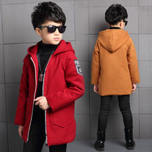 The New Winter Wool Coat Large Boy Coat Leisure Thickened Woolen Coat Brown Red and Green Color 5-14 Ages 2024 - buy cheap
