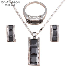 ROLILASON Cool Black Onyx design  filled Black Zircon Jewelry Sets Earrings Necklace rings sz #6#7.5#8#9#9.5 JS570 2024 - buy cheap