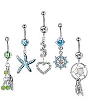 5Pcs Stainless Steel Belly Button Ring Body Jewelry Dangle Navel Ring 14G 2024 - buy cheap