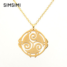 Simsimi Gold color triskel inspired Triskele keltic Knot charms high polished round Pendant stainless steel Necklace 2024 - buy cheap