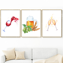 Pôster e impressões nórdicas de cerveja champanhe vinho em aquarela, arte de parede, pintura em tela, fotos da sala de cozinha, decoração de casa, sem moldura 2024 - compre barato