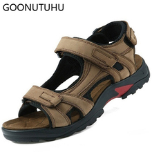 Sandálias masculinas de couro genuíno sapatos casuais masculinos 2019 verão respirável sandália de praia homem sapato ao ar livre sandálias para homem tamanho 38-48 2024 - compre barato