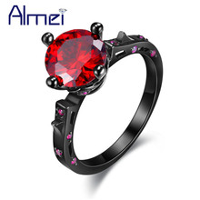 Almei Zircon Red Flower Black Rings for Women/Men Engagement Party Ring Halloween Anel Jewelry Anillos Bague Femme Jewelry WH001 2024 - buy cheap