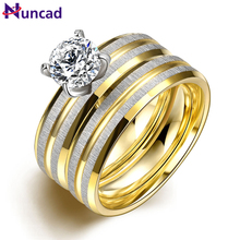 Women 2PCS/1SET Titanium Steel Golden Marriage Engagement Rings Bague Homme Bagues Anel Falange Bayan Yuzuk US Size 6-9 Jewelry 2024 - buy cheap