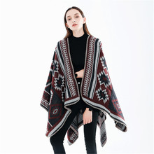 2018 осенне-зимнее женское одеяло шарф этнический стиль геометрический узор кашемировая шаль толстое теплое Пончо Накидки накидка 2024 - купить недорого