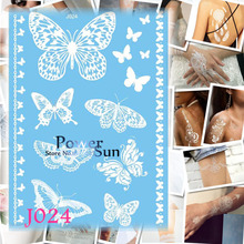 Pulseira de borboleta com design de renda, tinta branca, tatuagem de henna, arte corporal, braço, adesivo temporário, à prova d'água, tatuagem falsa pj024, 1 peça 2024 - compre barato
