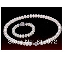 Classic Flower Natural Pearl AAA 7-8mm highlight Fashion pearl Handmade Necklaces Bracelet Set Freshwater Pearl women Jewelry 2024 - buy cheap