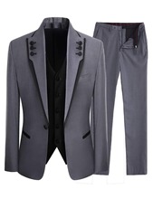 TPSAADE Fashion Men's Gray 3 Pieces Suits Sigle Breasted Wedding Suits One Button Groom Tuxedos (Jacket+Pants+Vest+Free Tie) 2024 - buy cheap