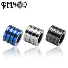 REAMOR 10pcs 316L Stainless steel 6mm Big Hole Blue Black Stripe Spacer Beads Metal Charms For DIY Bracelet fit Jewelry Making 2024 - buy cheap
