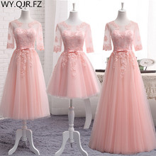 MNZ-5608#Three styles of long medium short pink Appliques 2019 spring lace up Bridesmaid Dresses wedding prom party toast dress 2024 - buy cheap