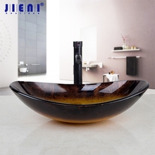 JIENI Bathroom Black Mixer Tap Round Sink Faucet Vessel Bathroom Glass Basin Vanity Waterfall Faucets Bath Accessaries W/ Drain 2024 - buy cheap