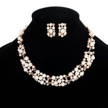 Pearl Flower Jewelry Sets For Women Wedding Bridal Gold Silver Chain Pendant Chocke Necklace Earrings Set 2024 - buy cheap