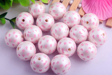 100pcs/lot Valentine's Day 20mm Chunky Imitation pearl print pink heart acrylic ball round beads for kids jewelry making!! 2024 - buy cheap