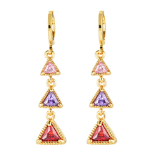 Fashion Women Multicolor Cubic Zirconia Geometric Triangle CZ Blocks Drop Dangle Earrings Jewelry 2024 - buy cheap