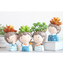 Resina bonito menina e menino suculento plantador bonsai pote vaso de flores decoração para casa 2024 - compre barato