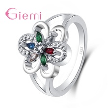 Lovely Flower Shape With Colour Oval Crystal For Women Girls Party Engagement Jewelry 925 Sterling Silver Ring 2024 - buy cheap