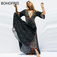 BOHOFREE HUICHOL HYACINTH GOWN Maxi Dress Femme V Neck Bohemian Boho Long Gown Vestidos Mujer Casual Long Dress Women 2024 - buy cheap