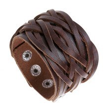 Fashion 23cm Genuine leather punk bracelet Braided Women Mens wrap Bangle Size Adjustable Creative Jewelry Friend Gift FS026 2024 - buy cheap