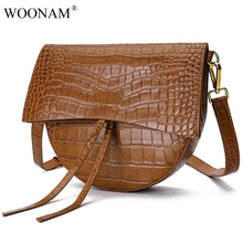 WOONAM-Bolso de mano de moda para mujer, cartera con estampado de cocodrilo de Piel De Becerro genuino, media luna, bolsa cruzada WB901 2024 - compra barato