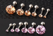 Pendientes de acero inoxidable con gemas de cristal para hombre y mujer, aretes de zirconia cúbica, color rosa, Morado, 3mm, 4mm, 8mm, 316L, joyería para chica, Piercing de 16G 2024 - compra barato