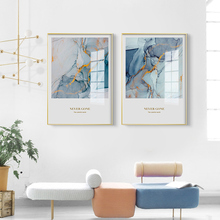 Nórdico Pintura Estampas Modernas Da Lona Abstract Art Posters Imprime Azul marmoreio Art Parede Pictures Sala linha Dourada Cartaz 2024 - compre barato